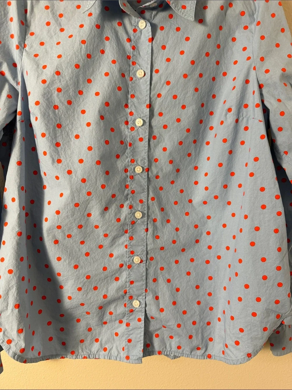 Boden Sienna Polka Dot Button Down Collared Top Shirt Light Blue Red Size 10R - Picture 7 of 12
